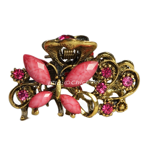 Haargreifer Schmetterlinge Haarklammer Metall Strass 3x2cm rosa gold 5691d - zum Schließen ins Bild klicken